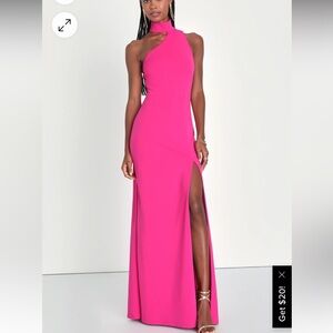 Pink Long Dress with Neck Tie